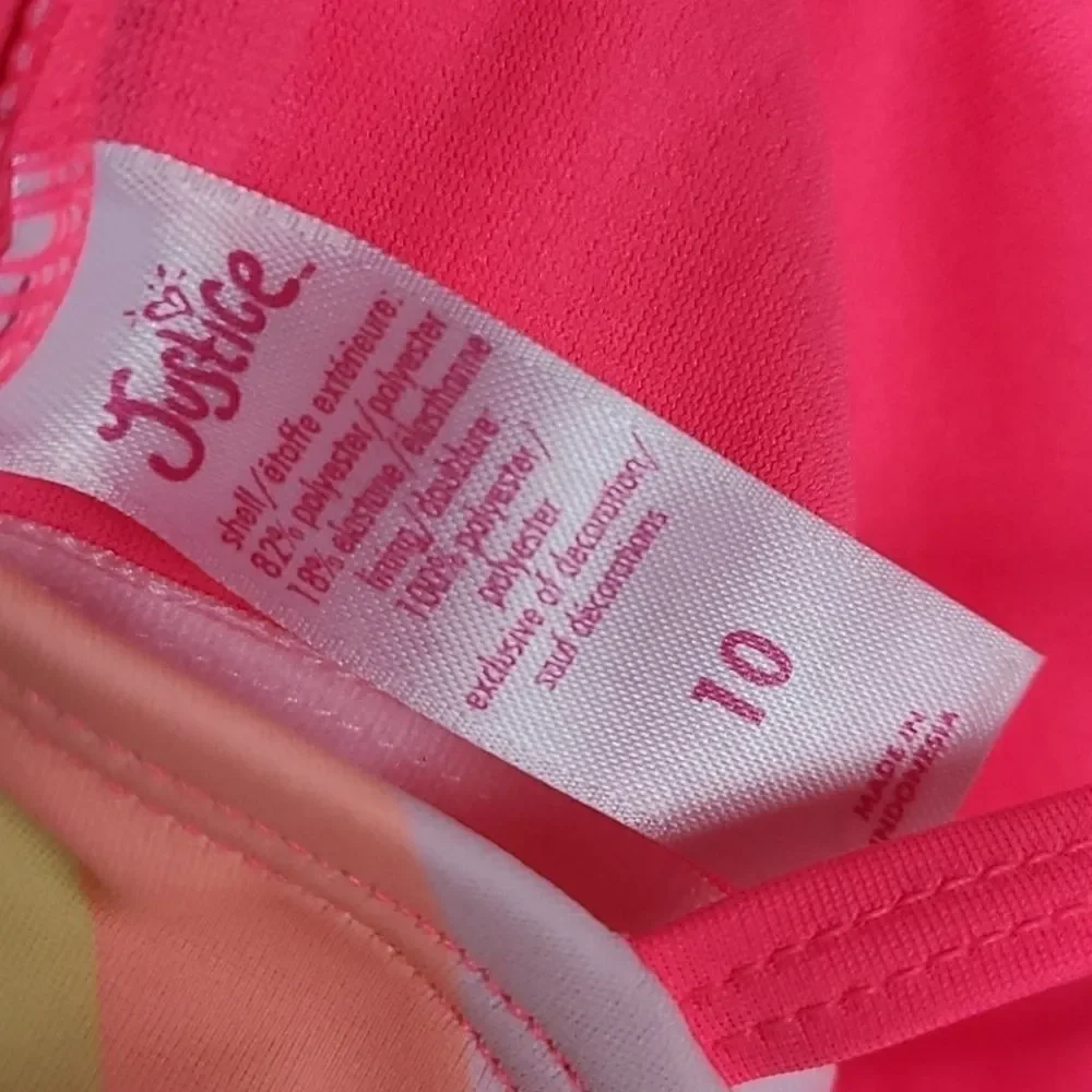 Justice Neon Pink Stripe Sunkissed 1pc Swimsuit Girls Size 10 Bathing Suit Swim